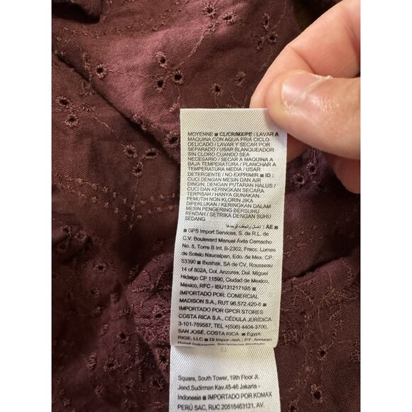 Old Navy Top Women Small Maroon Embroidered Eyelet Long Sleeve Peasant Boho - Picture 11 of 14